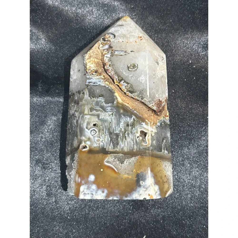 Natural Moss Agate Druzy Quartz Tower Polished Crystal Point #43